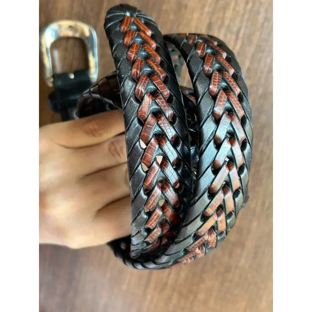 Vintage Brighton - Women's Black & Brown Woven Leather Belt - Size 40